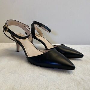 Louise et Cie Black Leather Slingback Ankle Strap Pump Size 9N/39